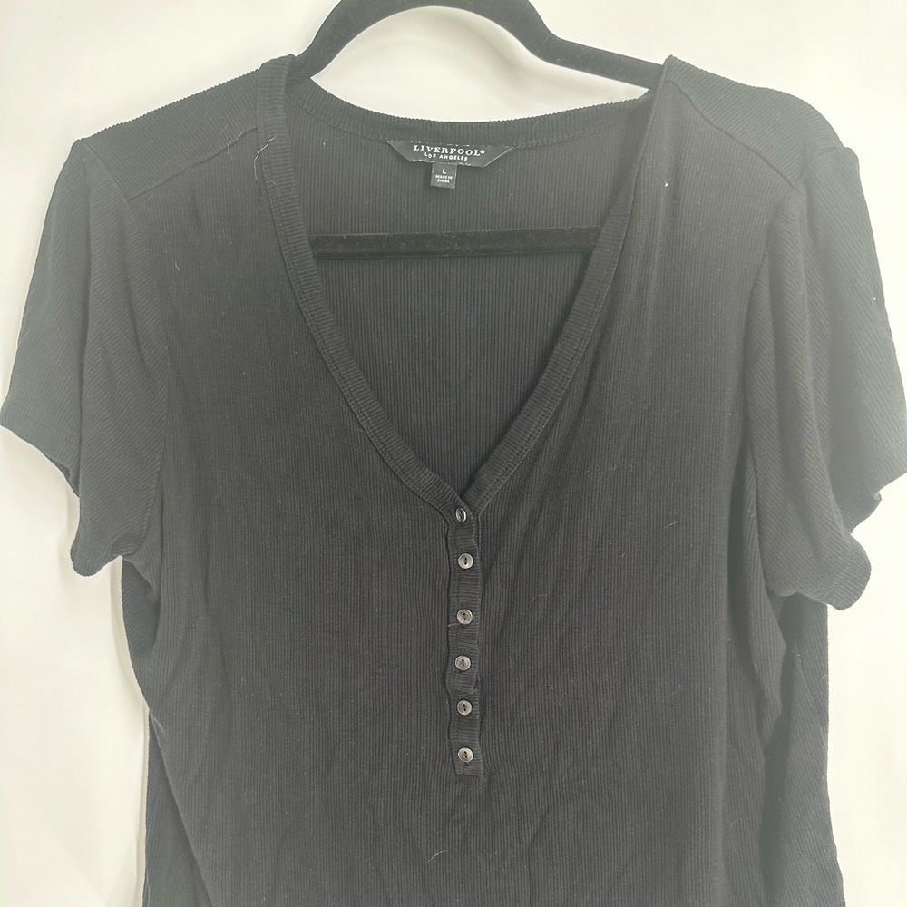 Liverpool Los Angeles Womens Shirt Black L Button Top Soft Stretch Pullover